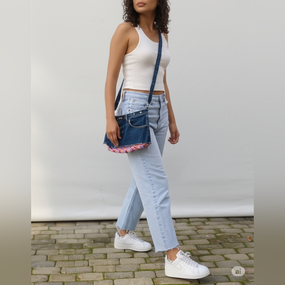Upcycled Molly Made It Denim Purse Macaroon & Coffee Shoulder & Crossbody Bag